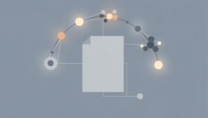 Abstrakcyjna ilustracja pliku tekstowego llms.txt połączonego z siecią węzłów modelu językowego